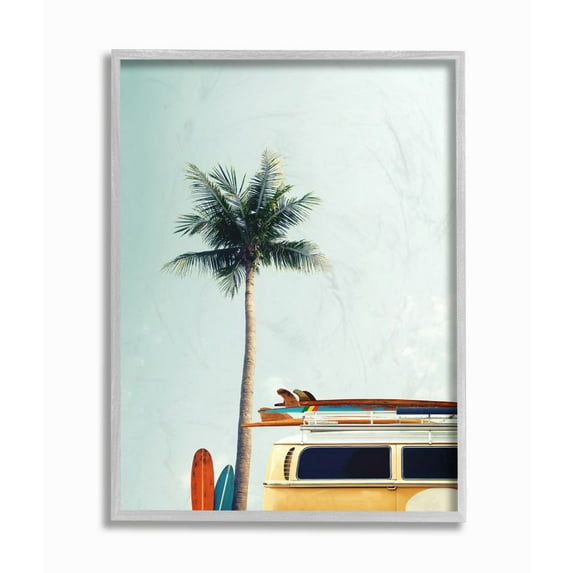 Stupell IndustriesSurf Bus Yellow With Palm Tree PhotographyFramed Wall Art by Design Fabrikken