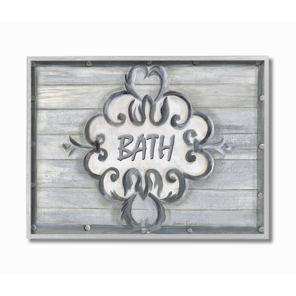 Stupell IndustriesThe Stupell Home Decor Collection Bath Grey Bead Board with Scroll Plaque BathroomFramed Wall Art by Bonnie Wrublesky
