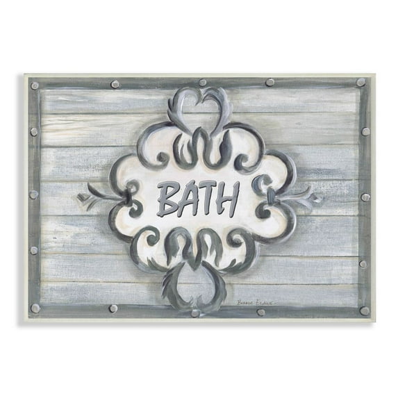 Stupell IndustriesThe Stupell Home Decor Collection Bath Grey Bead Board with Scroll Plaque BathroomWall Plaqueby Bonnie Wrublesky