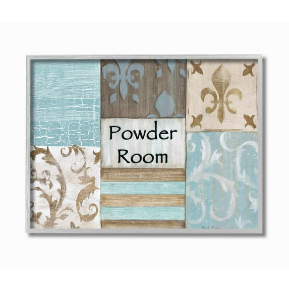 Stupell IndustriesThe Stupell Home Decor Collection Fleur de Lis Powder Room Blue, Brown and Beige BathroomFramed Wall Art by Bonnie Wrublesky