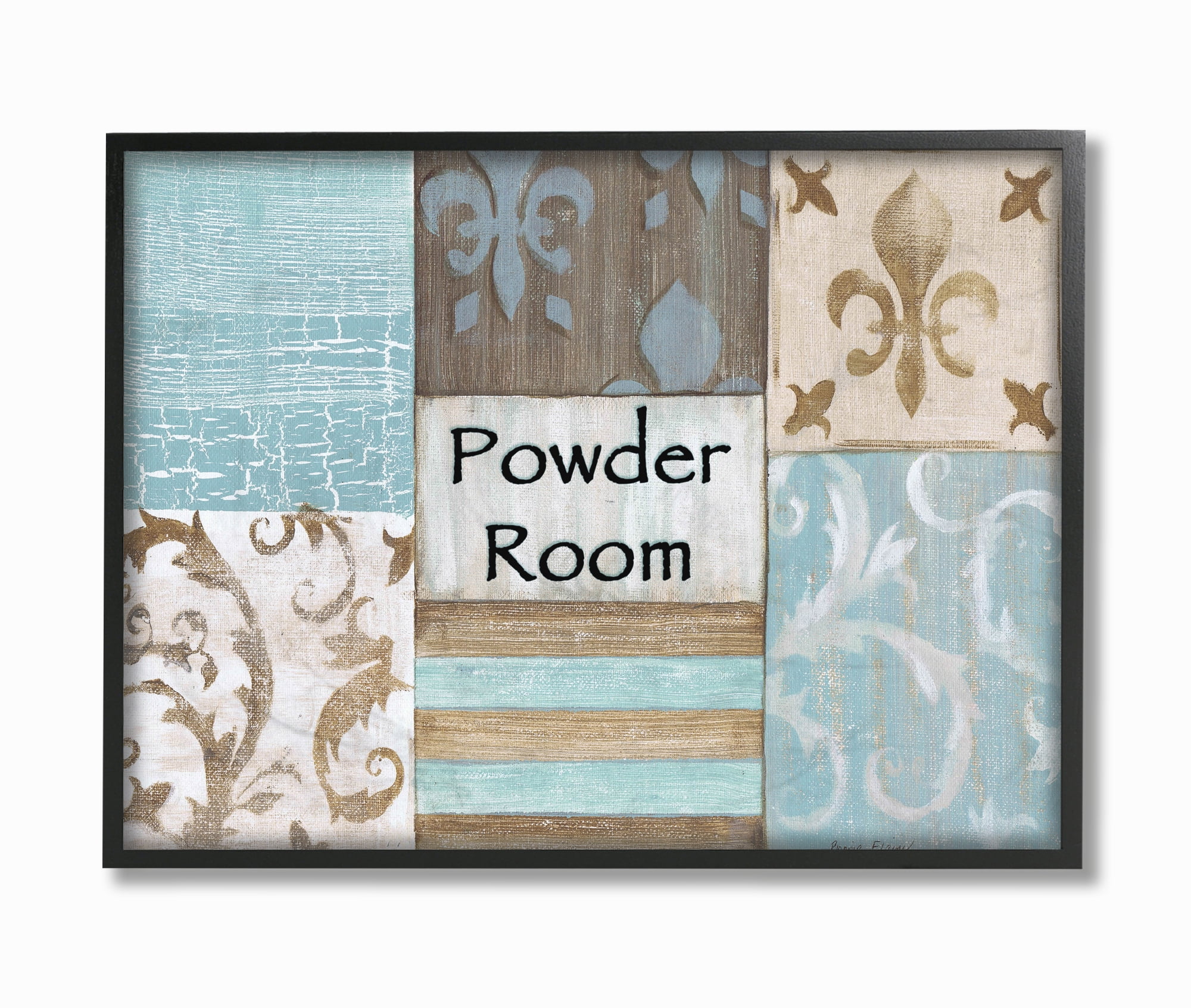 Stupell IndustriesThe Stupell Home Decor Collection Fleur de Lis Powder Room Blue, Brown and Beige BathroomFramed Wall Art by Bonnie Wrublesky