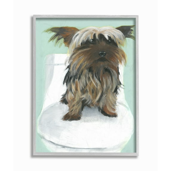 Stupell IndustriesYorkie In The Bathroom IllustrationFramed Wall Art by Daphne Polselli