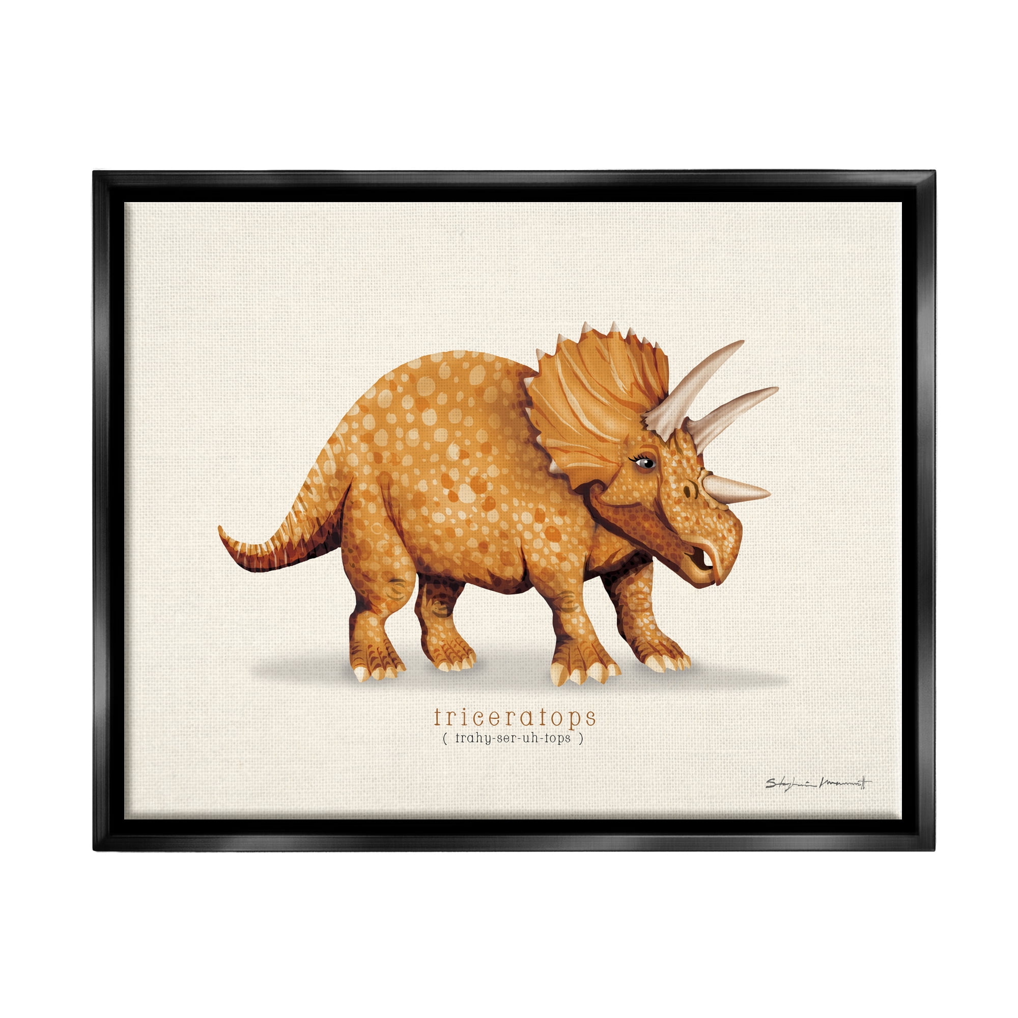 Stupell Informative Triceratops Dinosaur Animals & Insects Painting Black Floater Framed Art Print Wall Art