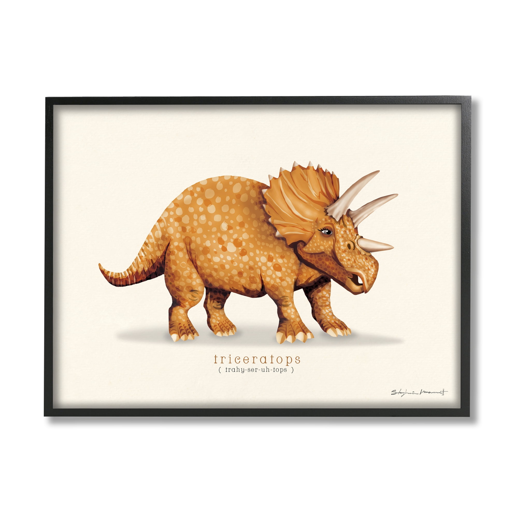 Stupell Informative Triceratops Dinosaur Animals & Insects Painting Black Framed Art Print Wall Art