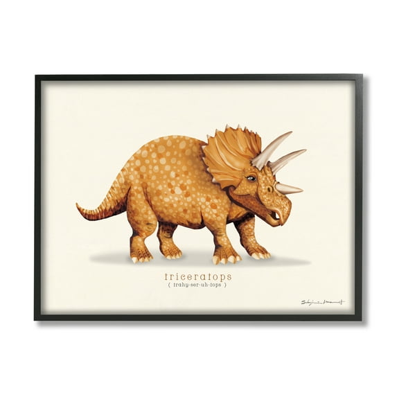 Stupell Informative Triceratops Dinosaur Animals & Insects Painting Black Framed Art Print Wall Art