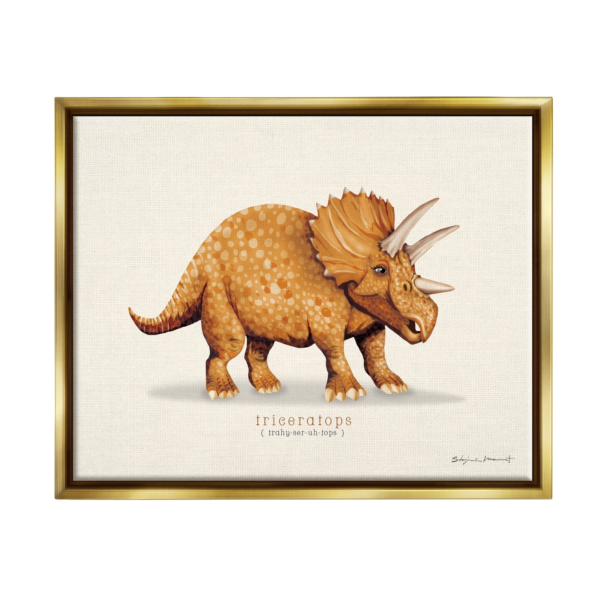 Stupell Informative Triceratops Dinosaur Animals & Insects Painting Gold Floater Framed Art Print Wall Art