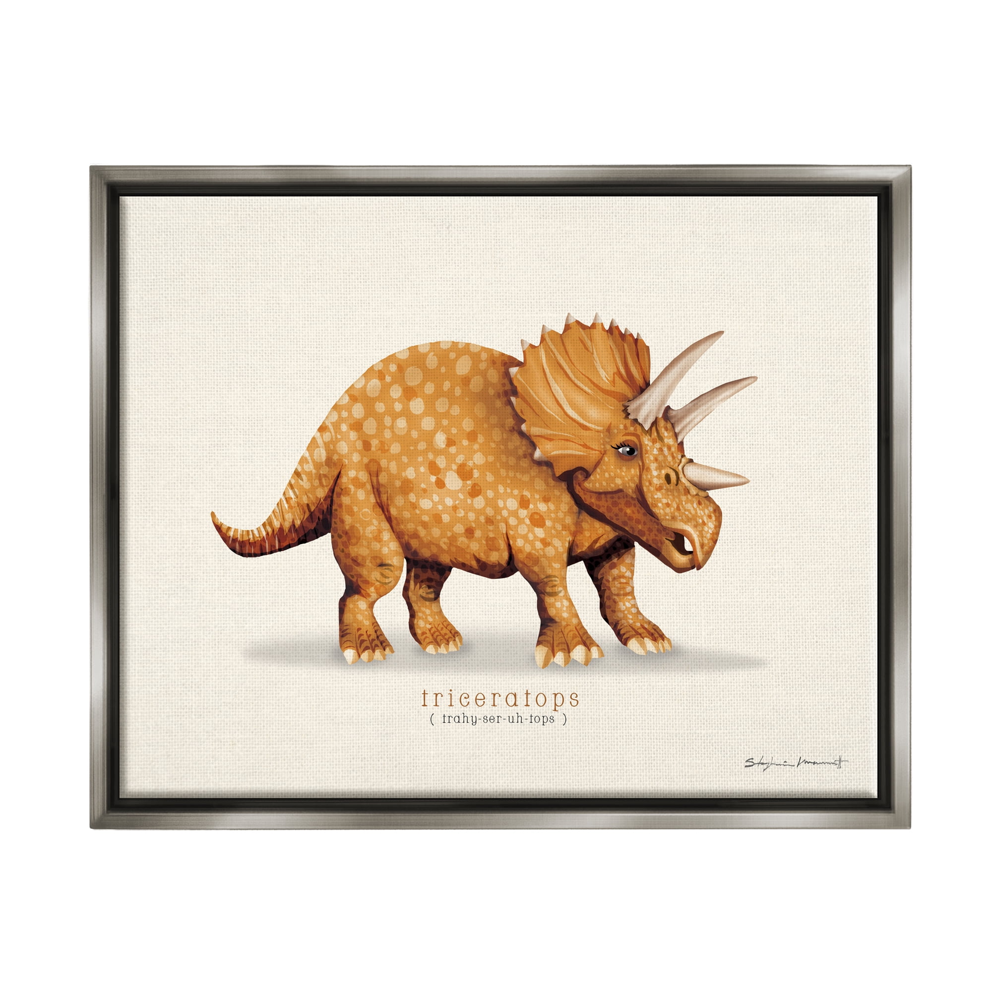 Stupell Informative Triceratops Dinosaur Animals & Insects Painting Gray Floater Framed Art Print Wall Art