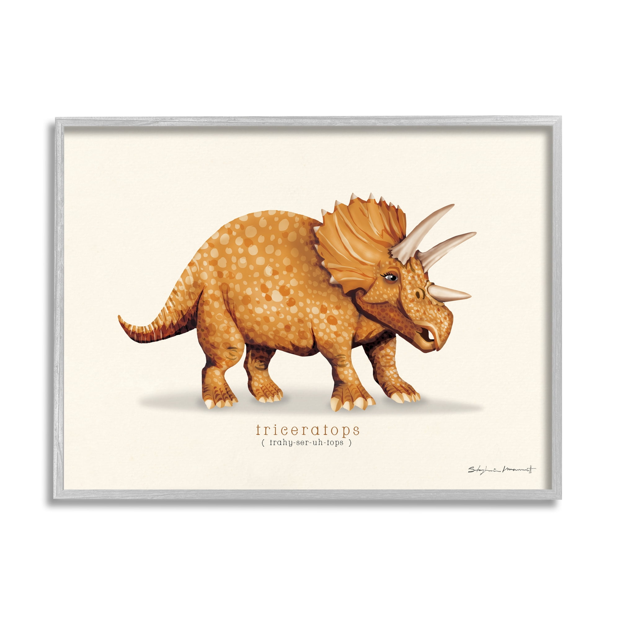 Stupell Informative Triceratops Dinosaur Animals & Insects Painting Gray Framed Art Print Wall Art