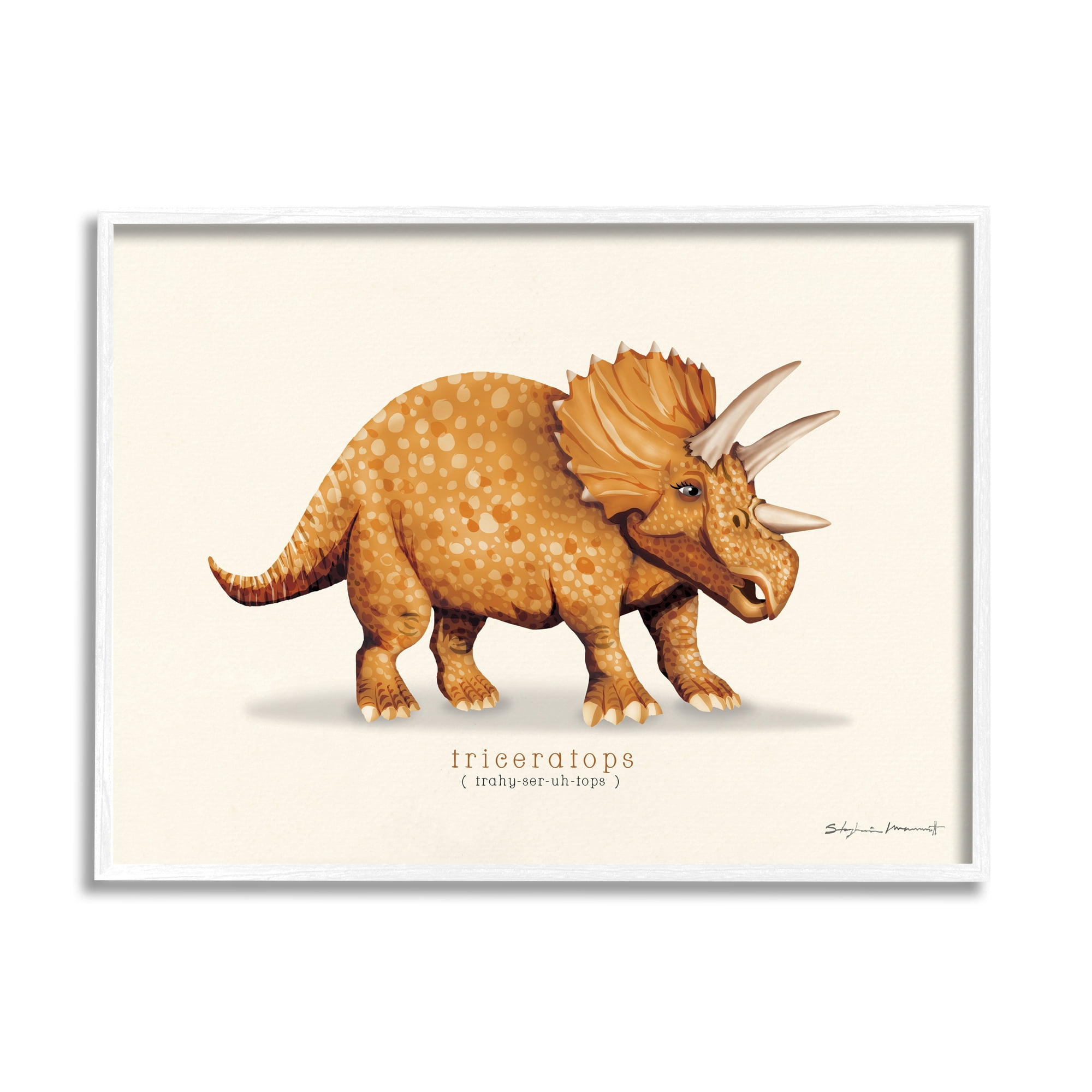 Stupell Informative Triceratops Dinosaur Animals & Insects Painting White Framed Art Print Wall Art