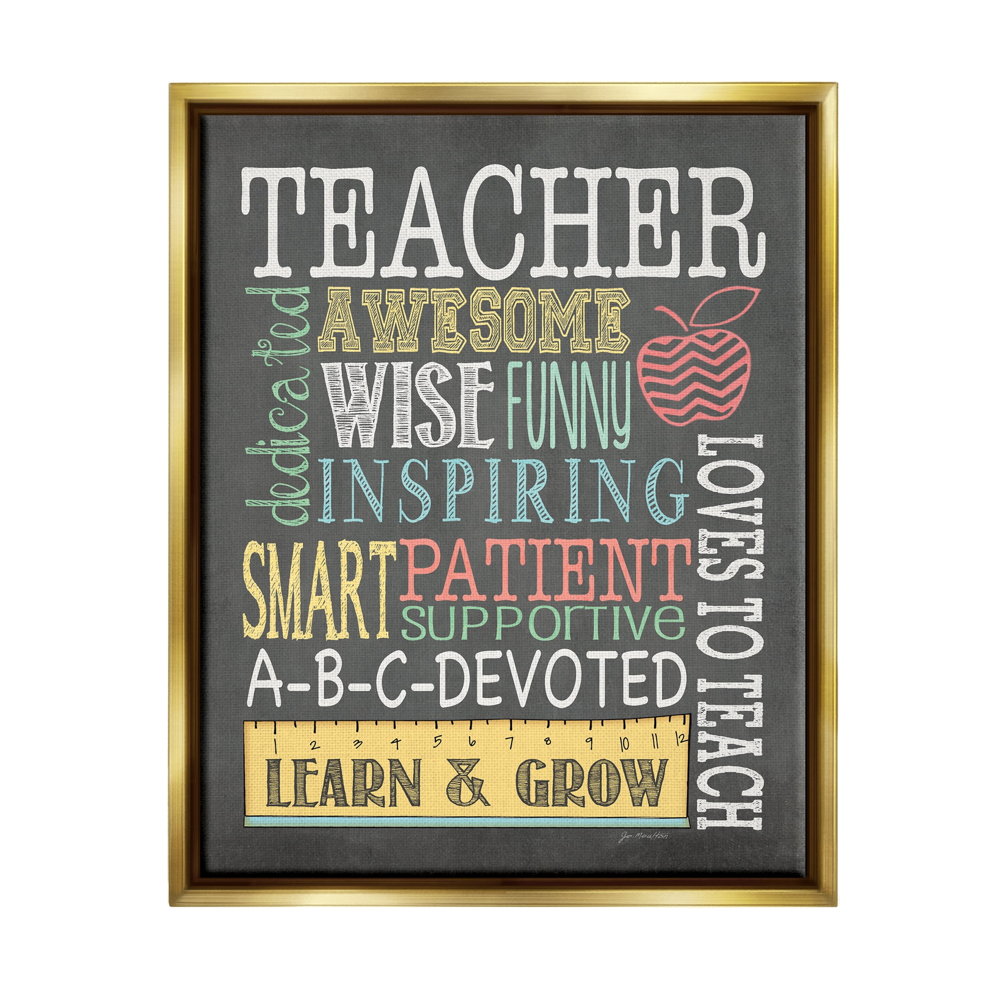 Stupell Inspiring Teacher Appreciation List Inspirational Painting Gold Floater Framed Art Print Wall Art