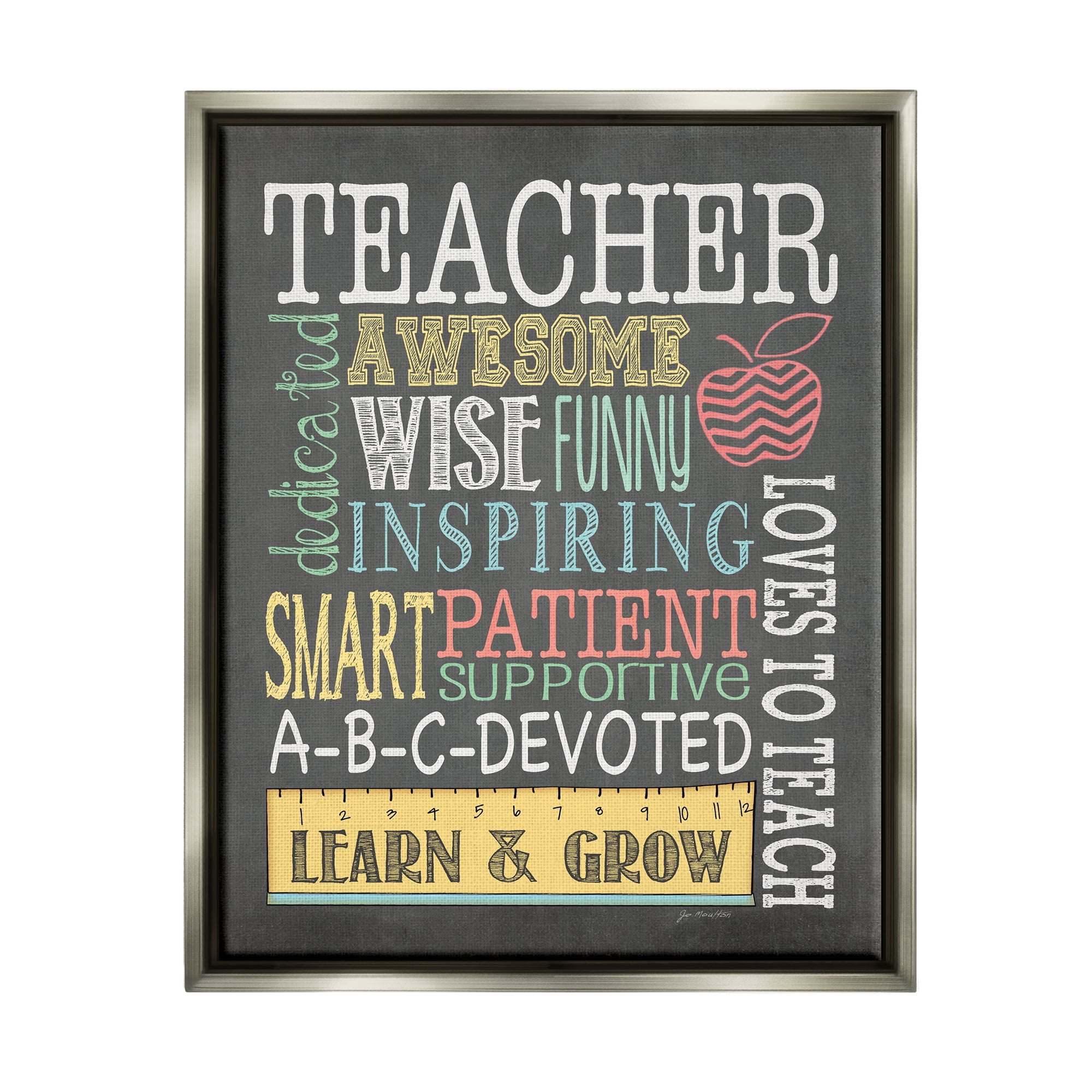 Stupell Inspiring Teacher Appreciation List Inspirational Painting Gray Floater Framed Art Print Wall Art
