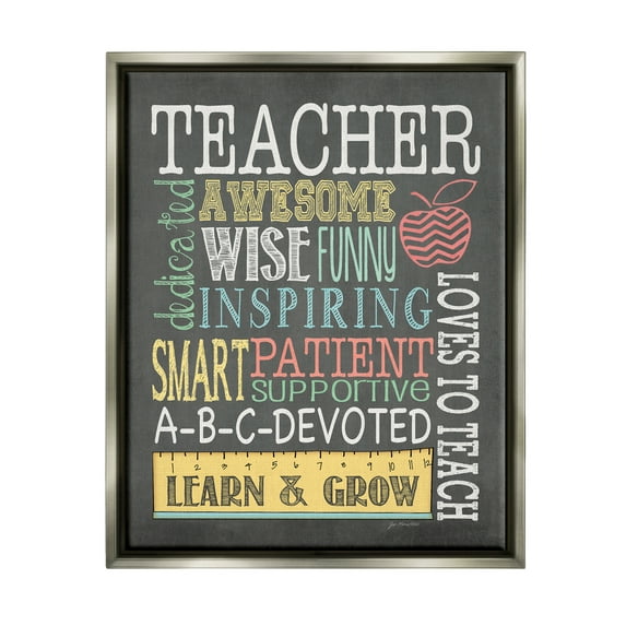 Stupell Inspiring Teacher Appreciation List Inspirational Painting Gray Floater Framed Art Print Wall Art