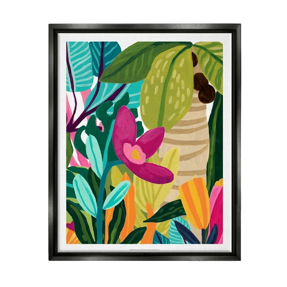 Stupell Island Thicket Bold Tropical Plants Botanical & Floral Painting Black Floater Framed Art Print Wall Art