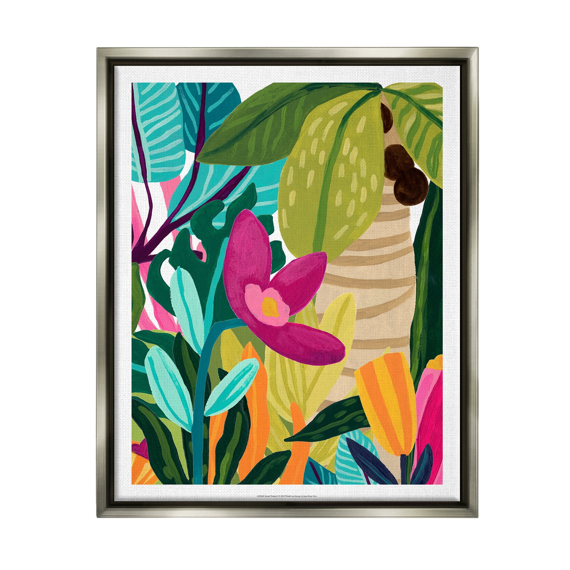 Stupell Island Thicket Bold Tropical Plants Botanical & Floral Painting Gray Floater Framed Art Print Wall Art