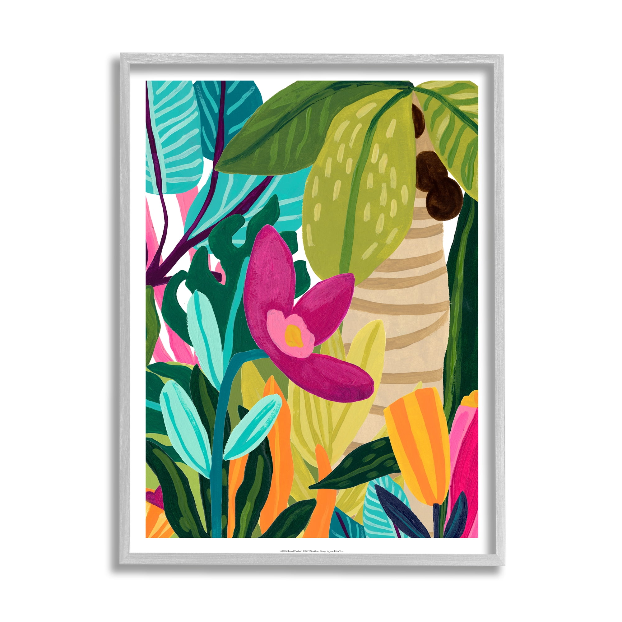Stupell Island Thicket Bold Tropical Plants Botanical & Floral Painting Gray Framed Art Print Wall Art