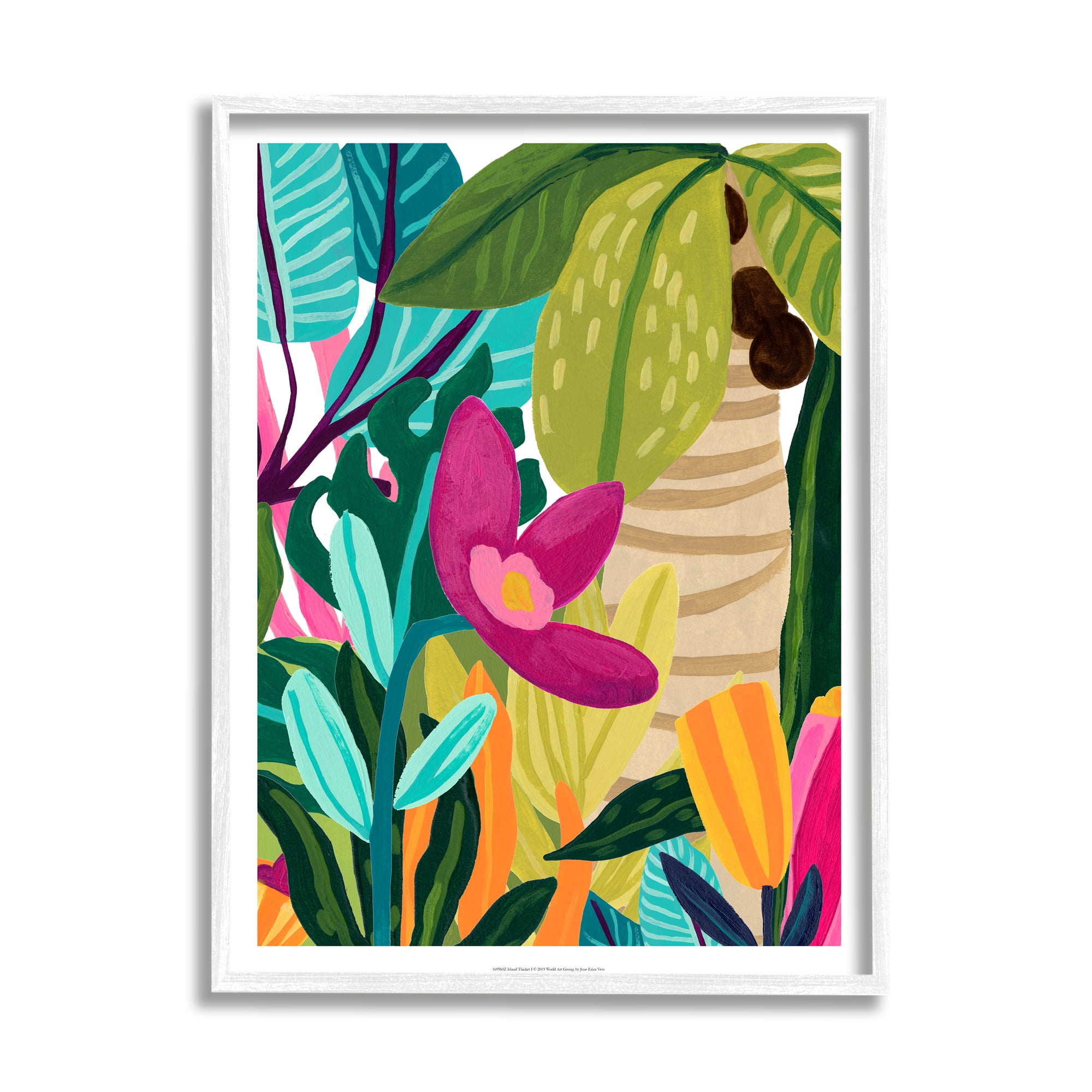 Stupell Island Thicket Bold Tropical Plants Botanical & Floral Painting White Framed Art Print Wall Art