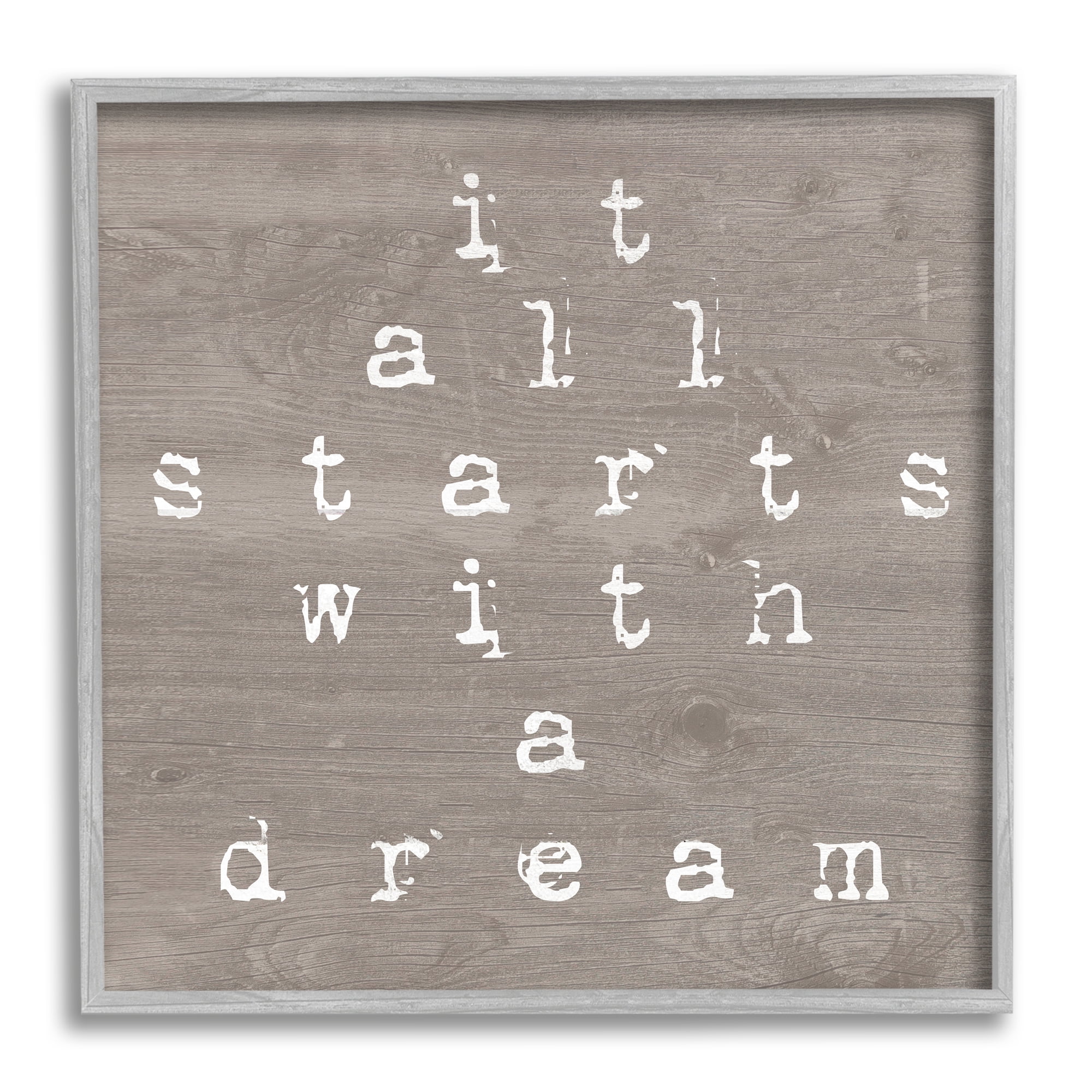 Stupell It All Starts With A Dream Rustic Inspirational Painting Gray Framed Art Print Wall Art