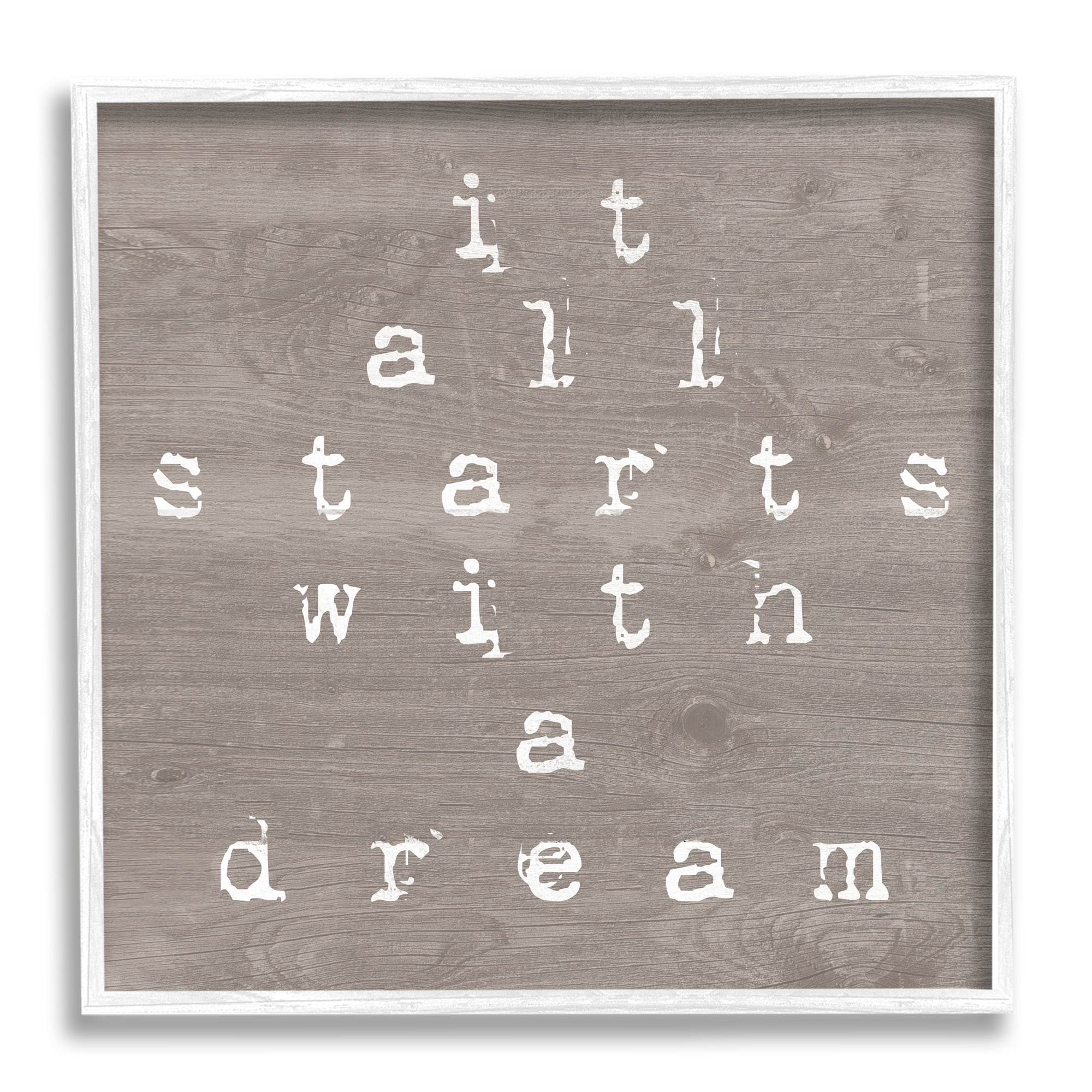 Stupell It All Starts With A Dream Rustic Inspirational Painting White Framed Art Print Wall Art