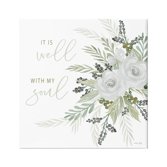 Stupell It Is Well With My Soul White Roses Botanical & Floral Painting Gallery Wrapped Canvas Print Wall Art