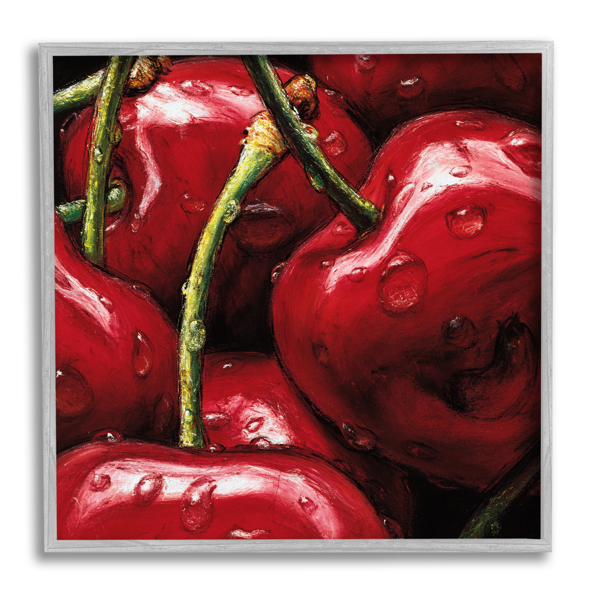 Stupell Juicy Red Cherries Close Up Food & Beverage Painting Gray Framed Art Print Wall Art