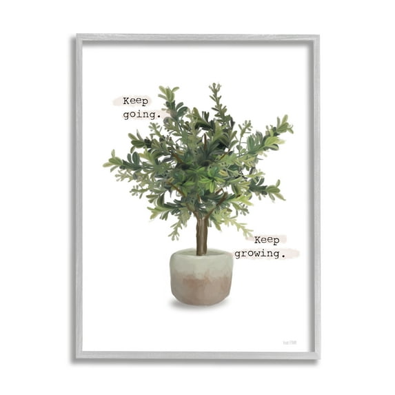 Stupell Keep Going & Growing Potted Plant Botanical & Floral Painting Gray Framed Art Print Wall Art