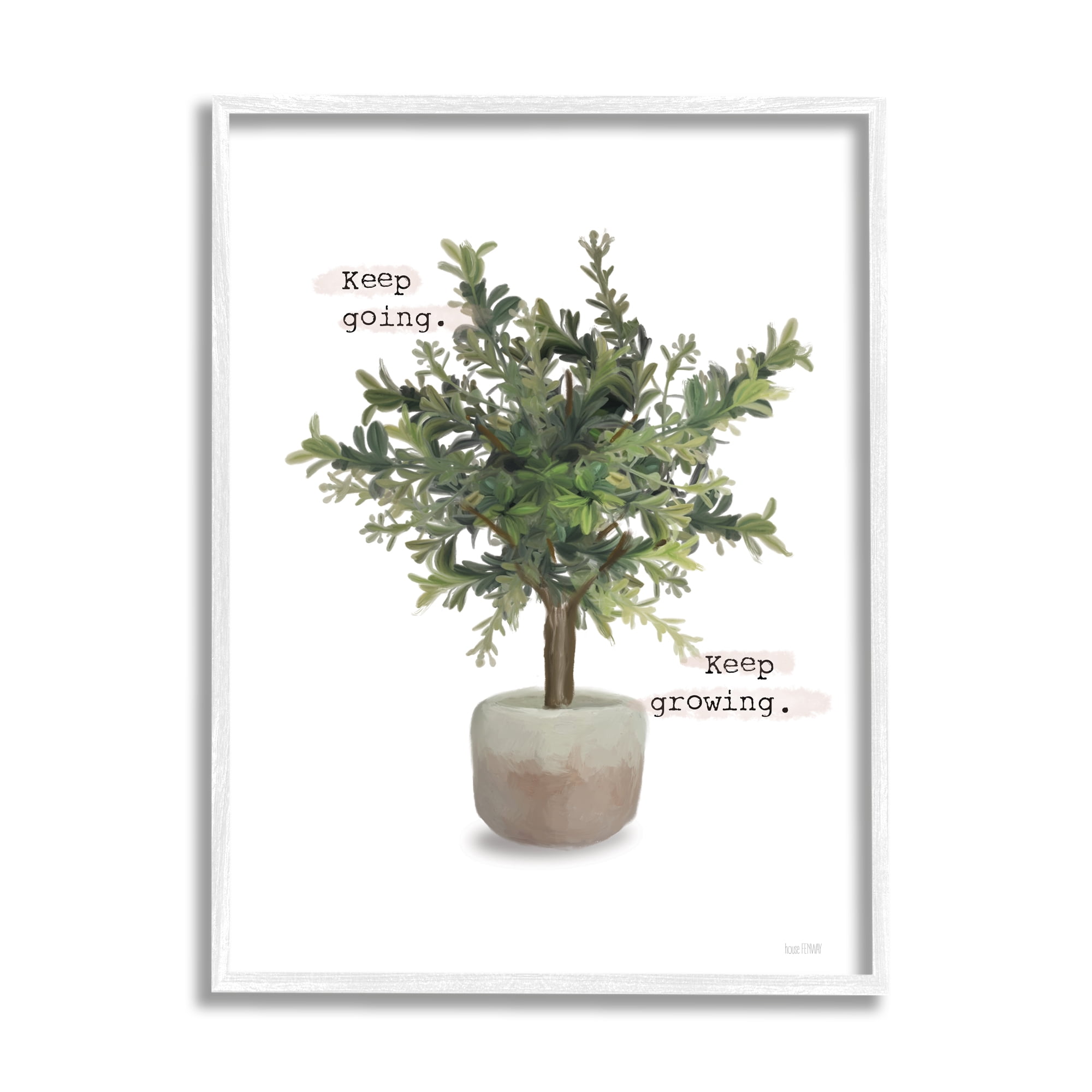 Stupell Keep Going & Growing Potted Plant Botanical & Floral Painting White Framed Art Print Wall Art