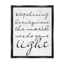 Stupell Keep Shining Beautiful One Phrase Inspirational Painting Black Floater Framed Art Print Wall Art