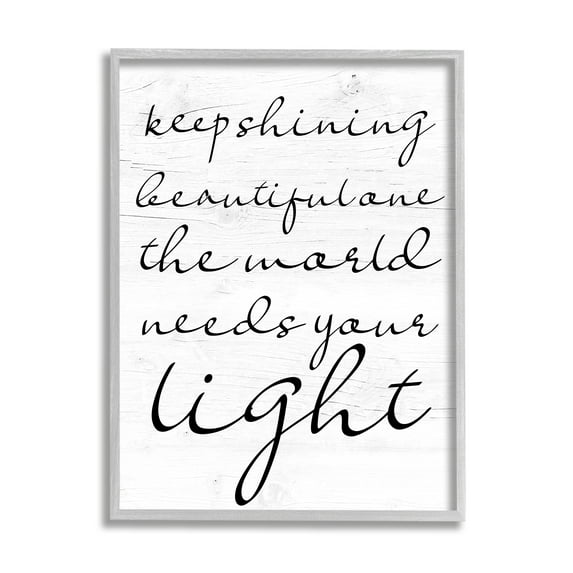 Stupell Keep Shining Beautiful One Phrase Inspirational Painting Gray Framed Art Print Wall Art