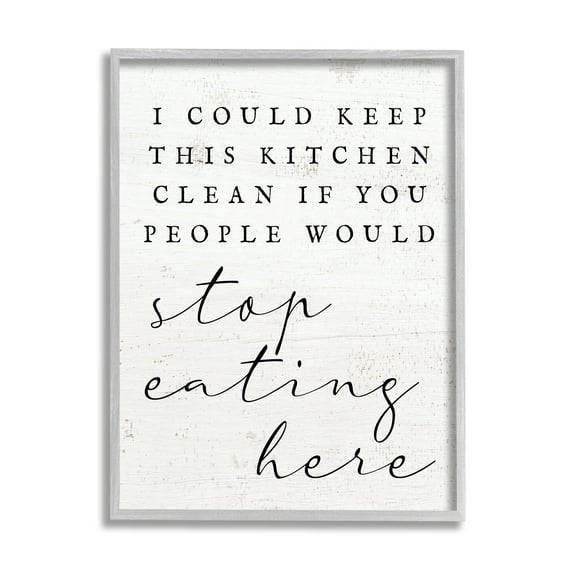Stupell Keep This Kitchen Clean Funny Phrase Food & Beverage Painting Gray Framed Art Print Wall Art