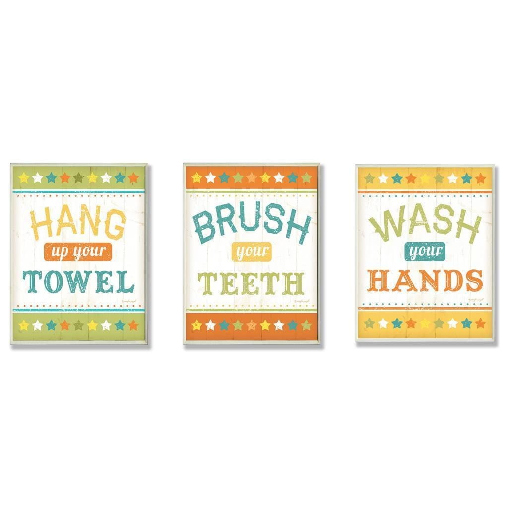 Stupell Kid's Hang, Brush and Wash Bathroom Rules Wall Plaque (Set of 3)