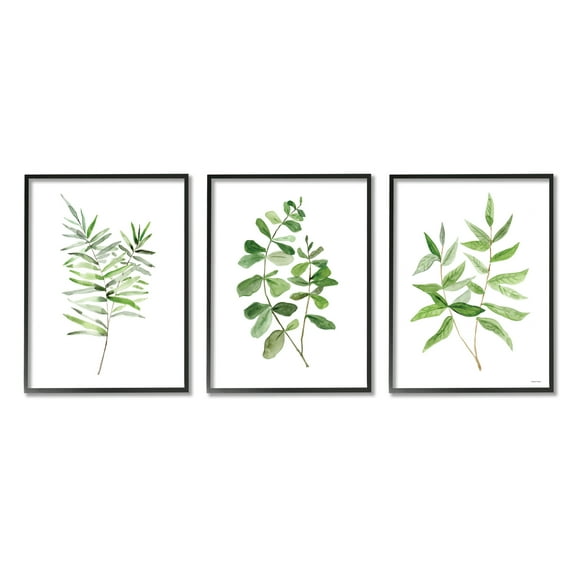 Stupell Kitchen Herb Bunches Botanicals Botanical & Floral Painting Black Framed Art Print Wall Art, Set of 3