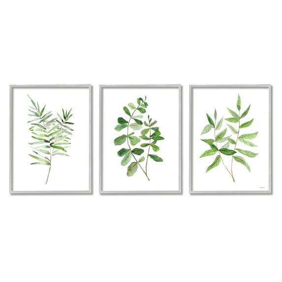 Stupell Kitchen Herb Bunches Botanicals Botanical & Floral Painting Gray Framed Art Print Wall Art, Set of 3