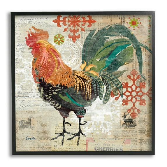 Stupell Kitchen Rooster Farmhouse Collage Animals & Insects Painting Black Framed Art Print Wall Art