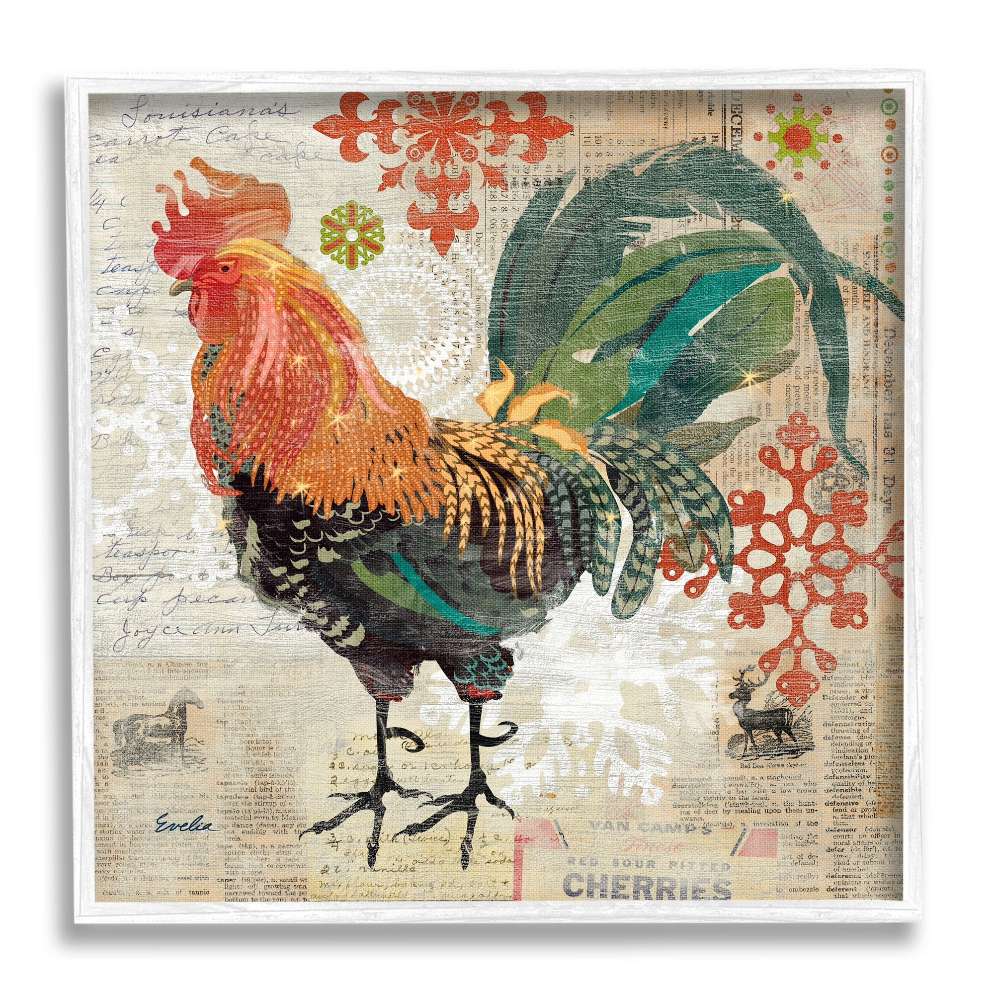 Stupell Kitchen Rooster Farmhouse Collage Animals & Insects Painting White Framed Art Print Wall Art