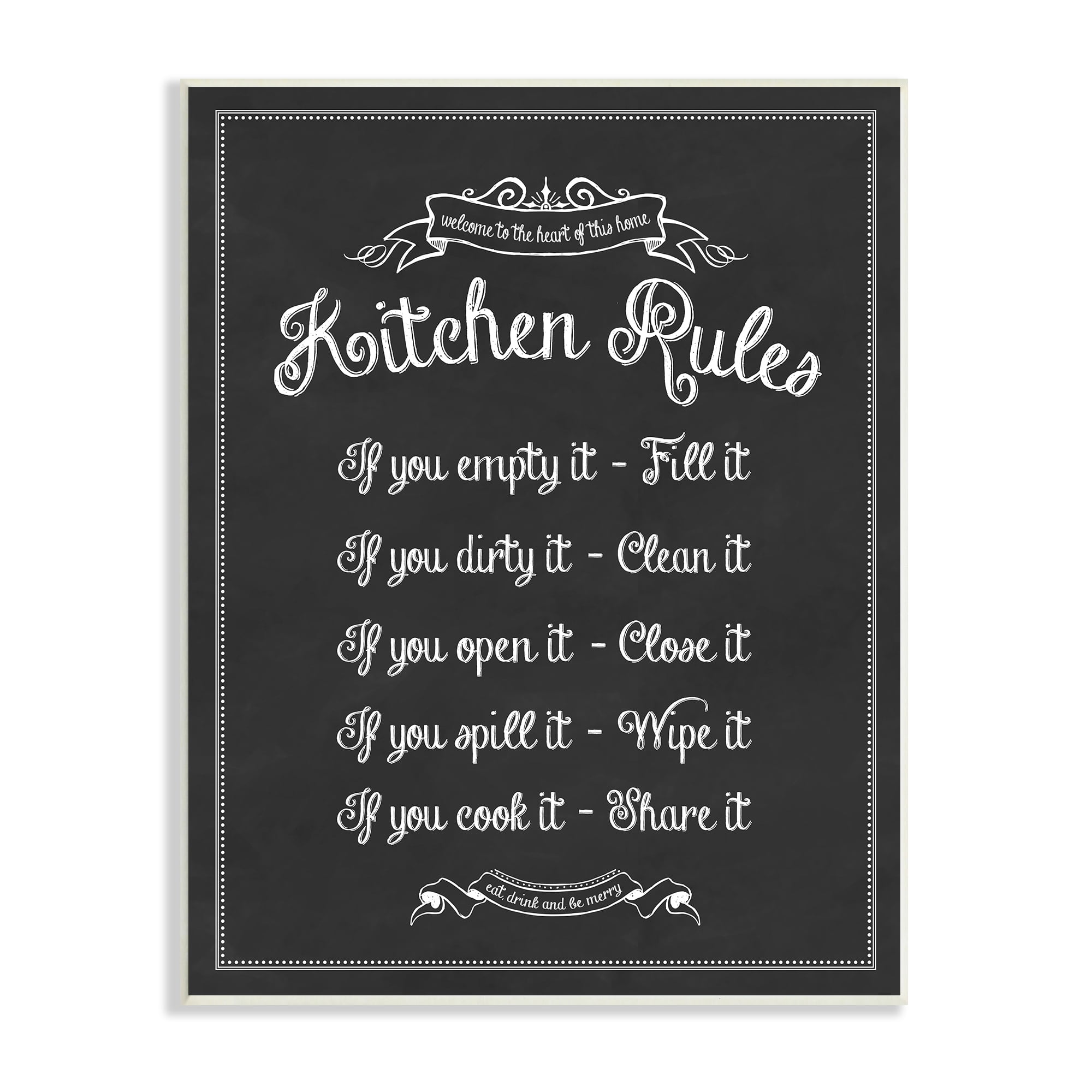 Stupell  Kitchen Rules Chalkboard Vintage Sign Wall Plaque Art 10 x 15