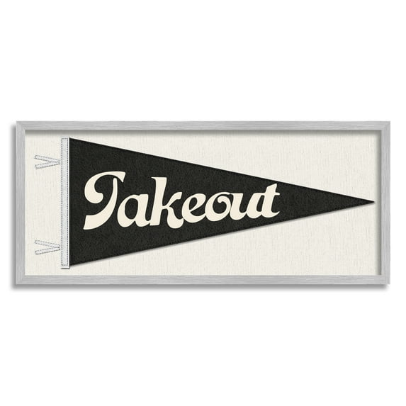 Stupell Kitchen Takeout Pennant Banner Shape Food & Beverage Painting Gray Framed Art Print Wall Art