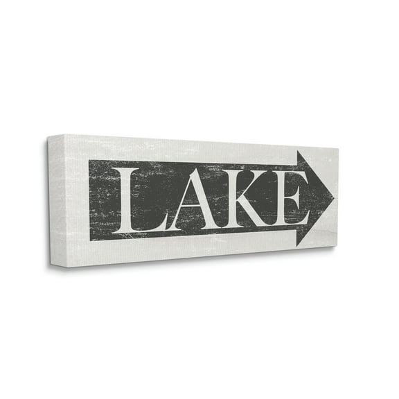 Stupell Lake Arrow Sign Grey and White Distressed Canvas Art, 10 x 24