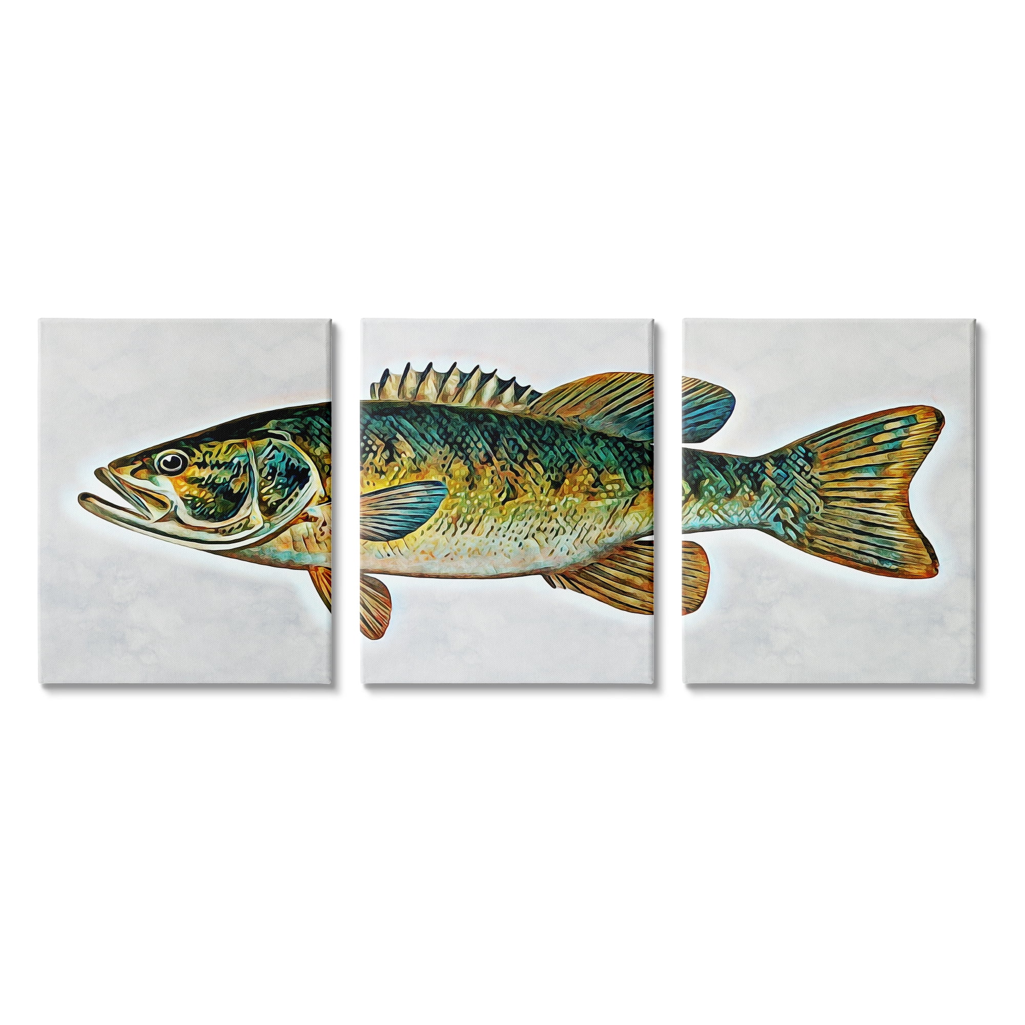 Stupell Lake House Bass Fish Wildlife Animals & Insects Painting Gallery Wrapped Canvas Print Wall Art, Set of 3
