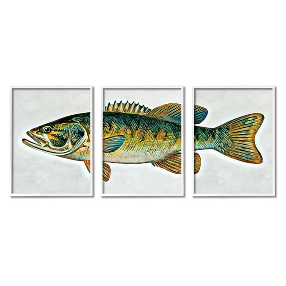 Stupell Lake House Bass Fish Wildlife Animals & Insects Painting White Framed Art Print Wall Art, Set of 3