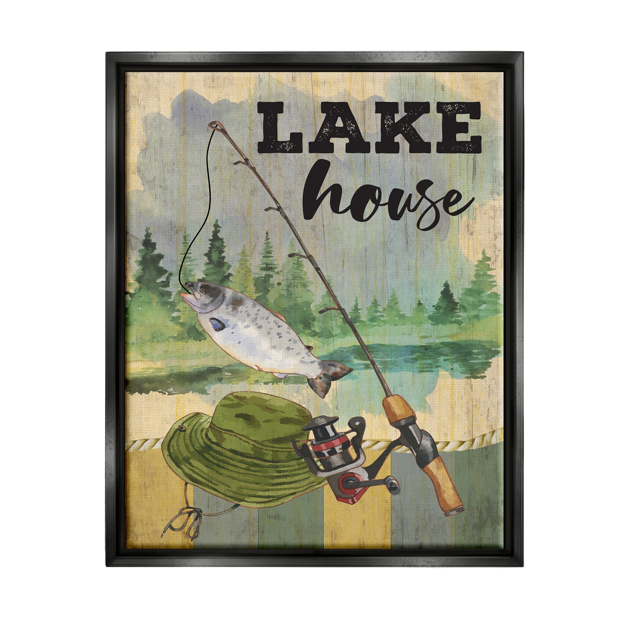 Stupell Lake House Fishing Angler Sign Animals & Insects Painting Black Floater Framed Art Print Wall Art