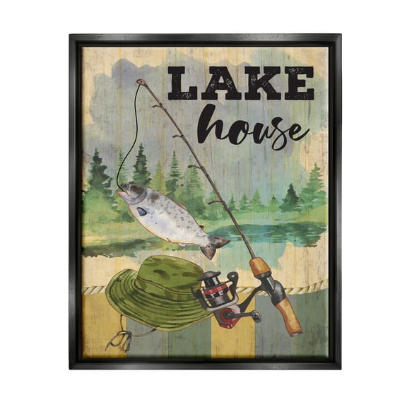 Stupell Lake House Fishing Angler Sign Animals & Insects Painting Black Floater Framed Art Print Wall Art