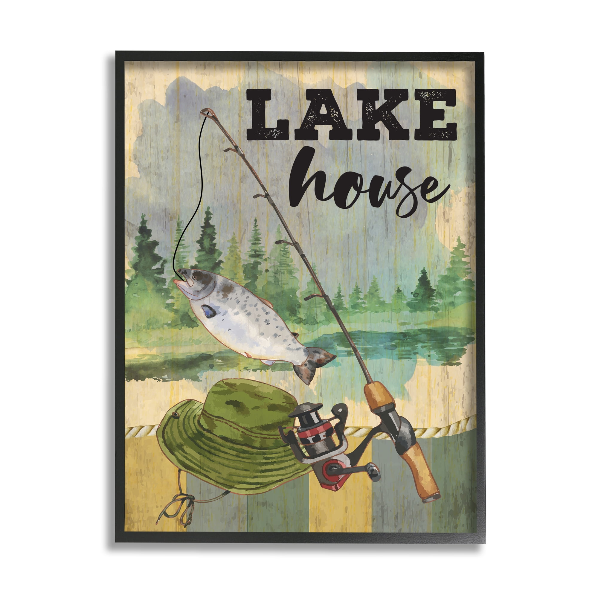 Stupell Lake House Fishing Angler Sign Animals & Insects Painting Black Framed Art Print Wall Art