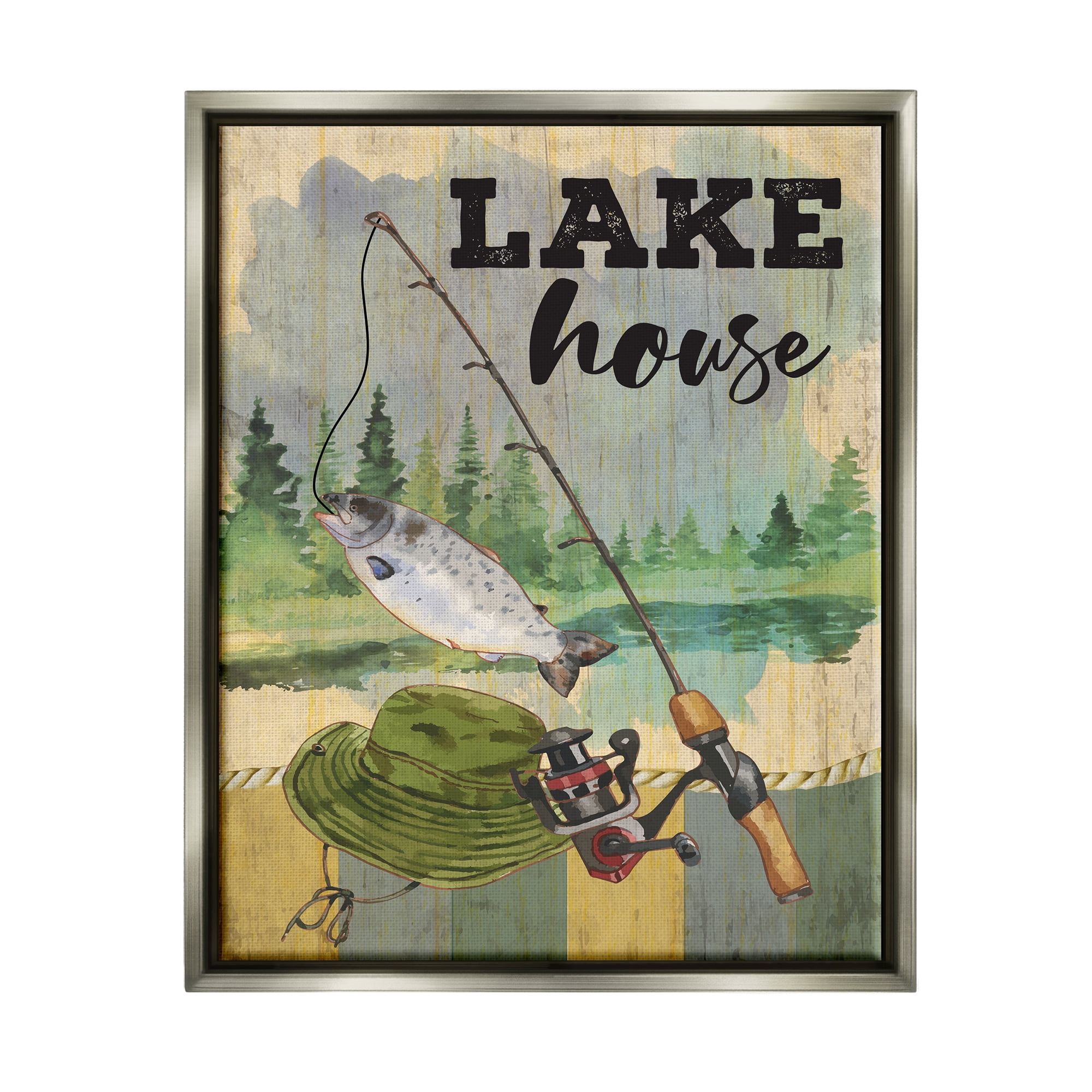 Stupell Lake House Fishing Angler Sign Animals & Insects Painting Gray Floater Framed Art Print Wall Art