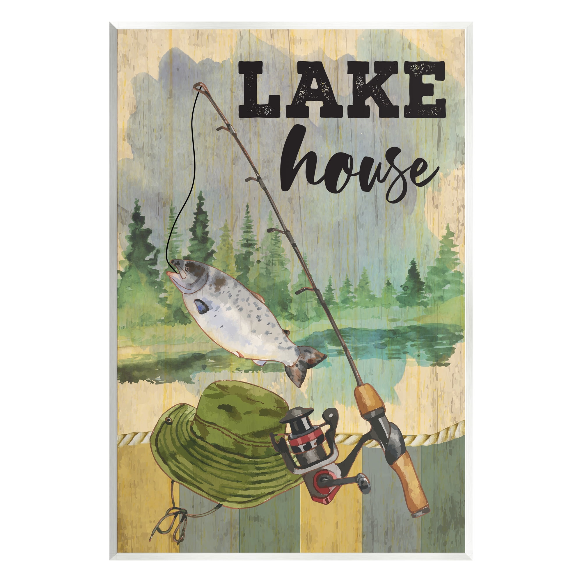 Stupell Lake House Fishing Angler Sign Animals & Insects Painting Wall Plaque Unframed Art Print Wall Art