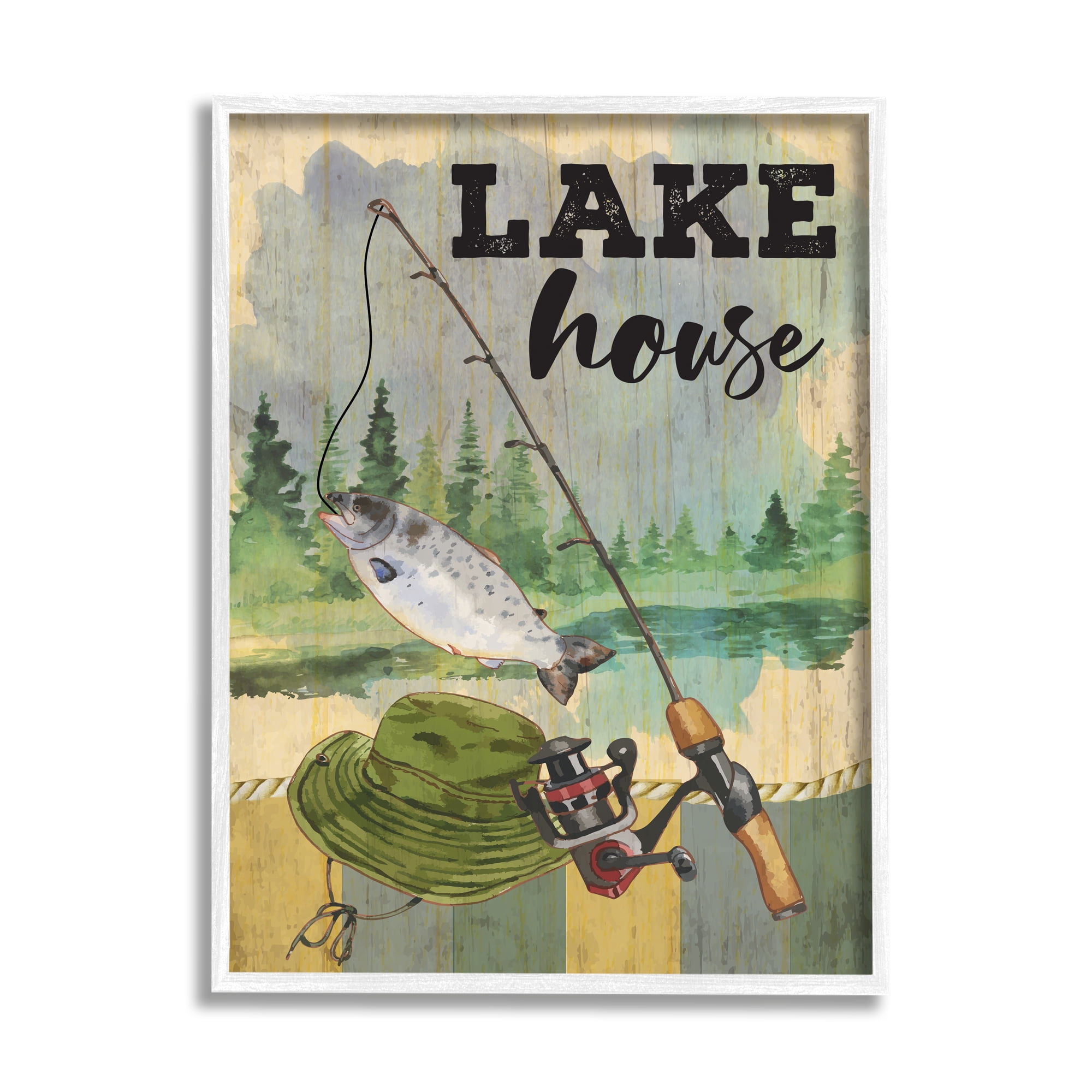 Stupell Lake House Fishing Angler Sign Animals & Insects Painting White Framed Art Print Wall Art