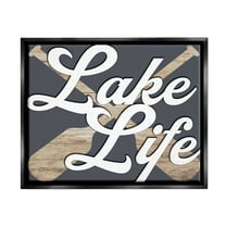 Stupell Lake Life Crossed Boating Oars Landscape Painting Black Floater Framed Art Print Wall Art