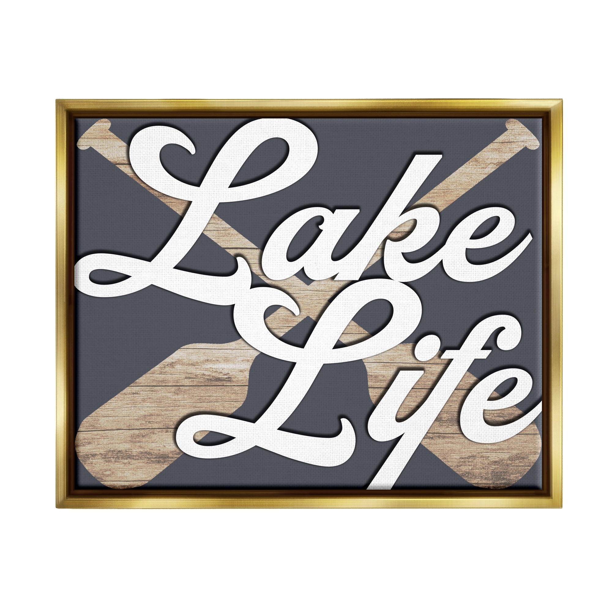 Stupell Lake Life Crossed Boating Oars Landscape Painting Gold Floater Framed Art Print Wall Art