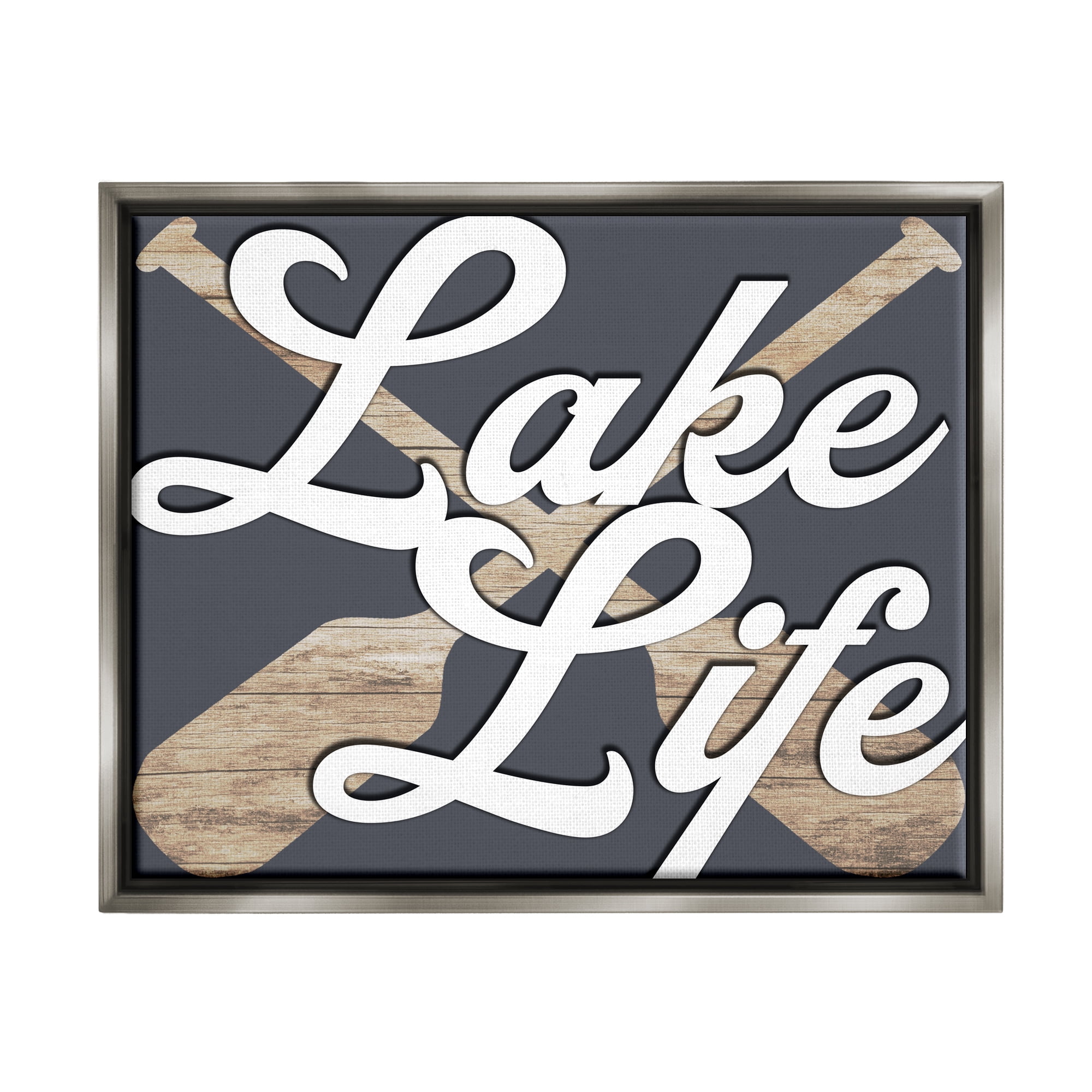 Stupell Lake Life Crossed Boating Oars Landscape Painting Gray Floater Framed Art Print Wall Art