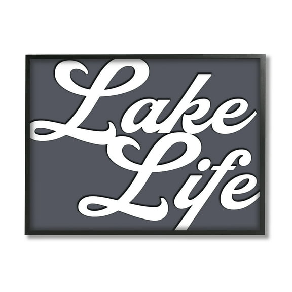 Stupell Lake Life Nautical Phrase Landscape Painting Black Framed Art Print Wall Art