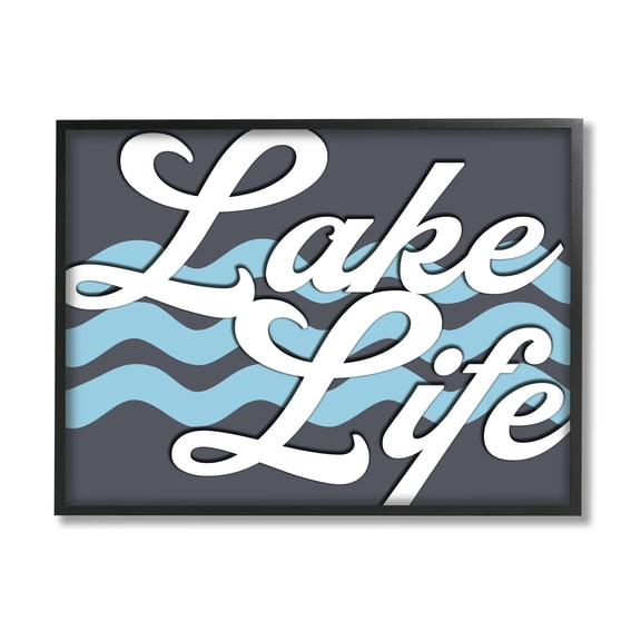 Stupell Lake Life Water Waves Phrase Landscape Painting Black Framed Art Print Wall Art